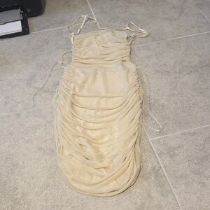 Elegant Cream Ruched Dress